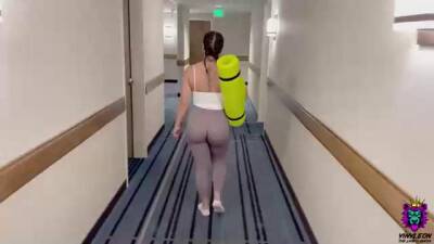 Instead of doing her yoga routine, busty brunette is having casual sex with her personal trainer on freefilmz.com