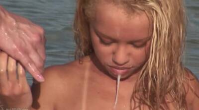 Blonde Beauty Gets Cum In Her Mouth In This Hot Threesome On The Beach on freefilmz.com