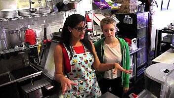 Young blonde Alani Pi has job interview as barista at Penny Barber's quick-service coffee shop on freefilmz.com