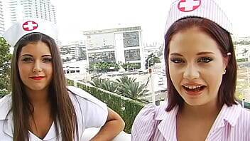 BRANDI BELLE - Cute Teens In Nurse Costumes Sharing One Cock #TBT on freefilmz.com