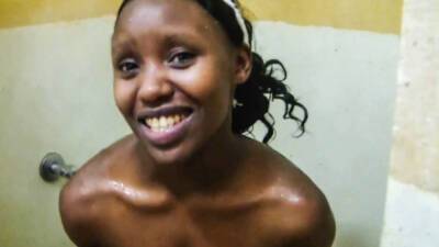 Ebony babe smiles before hardcore pounding in hotel bathroom on freefilmz.com