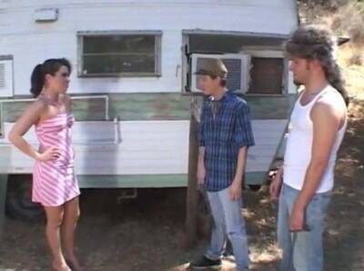 Hot trailer girl Ashley gets tight holes fucked by rednecks on freefilmz.com