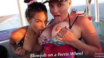 Must See! Risky Public Double Blowjob on a Ferris Wheel with Teen & MILF on freefilmz.com