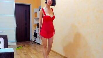 Myla Angel's Hot striptease in red dress and sportwear! on freefilmz.com