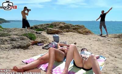 Spanish latina couples foursome at the beach - Spain on freefilmz.com