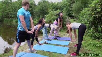 Clothed yoga brits outside stroke and suck - Britain on freefilmz.com