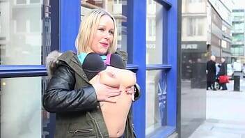 Busty pisses and strips in front of everyone without shame - Britain on freefilmz.com