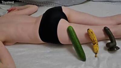 Hot girl is getting various fruits and vegetables inside her pussy, because it feels so fucking good on freefilmz.com