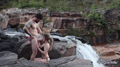 Blonde With Big Natural Breasts Makes Risky Public Sex In A Public Waterfall on freefilmz.com