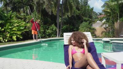 Outdoor interracial sex in doggy style by the pool - Cecilia Lion on freefilmz.com