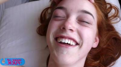 Slender redhead teen fucked by 2 horny old guys in bed on freefilmz.com