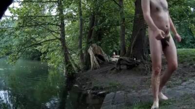 Skinny-dip in public, getting caught naked, cum outdoors on freefilmz.com