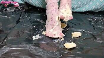 Girl Dripping Wax On Her Feet and Trample Banana - Foot Fetish on freefilmz.com