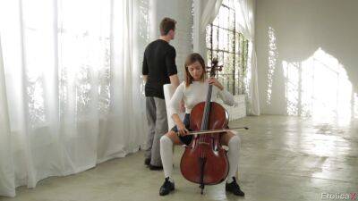 Sweet teen plays the cello while thinking about the guy's wet dong on freefilmz.com