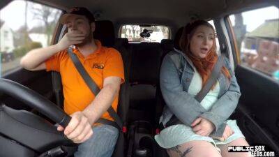 Curvy ginger inked babe publicly fucked in car by instructor on freefilmz.com