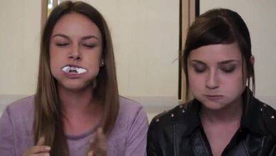 2 girls showing mouth and swallow skills chubby bunny challenge on freefilmz.com