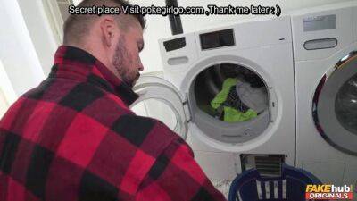 I sniffing enormous juggs unknown panties in the laundry room on freefilmz.com