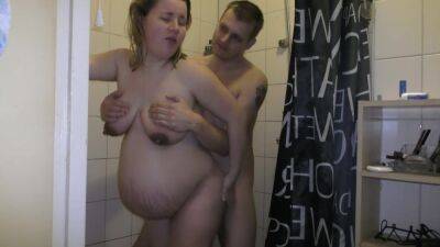 38 weeks pregnant showering, sex and cumshot on tits - Big tits on freefilmz.com