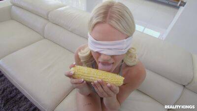Blind folded blonde takes the big tool in both her juicy holes on freefilmz.com