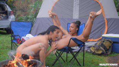 Dashing young ebony dolls turn camping trip into sexual fantasy on freefilmz.com