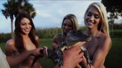 Naked badass babes visiting a gator farm on freefilmz.com