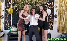 Stepdaughters having a hot New Years Eve with their stepdad on freefilmz.com