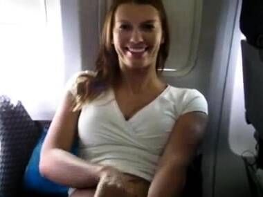 Hot blonde masturbates on a commercial flight on freefilmz.com