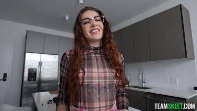 Adorable roommate Brenna Mckenna with glasses gets face fucked on freefilmz.com
