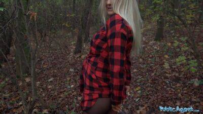 Beautiful Busty Blonde takes her clothes off in the woods before fucking on freefilmz.com