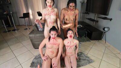 3 Naked Sluts And Myself Same Tame Exercise Gagging On Dildos Getting Faces Spat On Lipstick on freefilmz.com