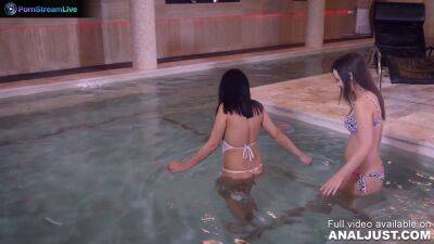 Aida Sweet and her best friend awesome threesome sex at the pool on freefilmz.com