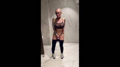 Crazy slut bald doll squirting in male public urinal, slut with big tits on freefilmz.com