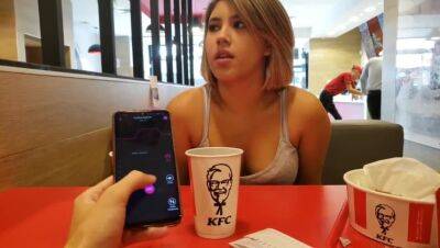 KFC public lush control and creampie in the bathroom on freefilmz.com