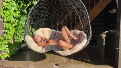 Blonde Fucks Her Didlo With A Big Rubber Dick On A Swing on freefilmz.com