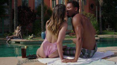 Loud black sex by the pool in energized foursome interracial on freefilmz.com
