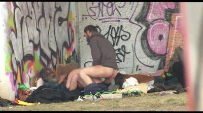 Dirty threesome sex of homeless whore and bearded dudes on freefilmz.com