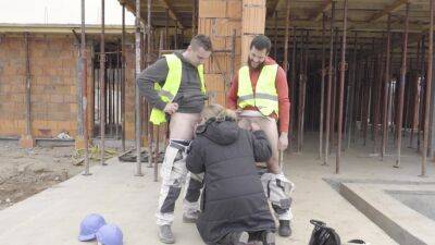 Big ass blonde woman gets intimate with two workers on freefilmz.com