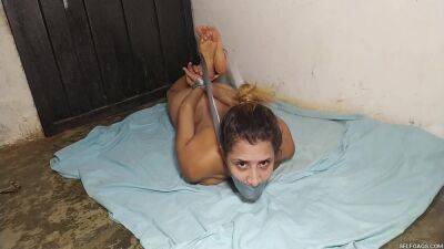 Hysterical Bondage Prisoner Hogtied Naked And Squirming In The Basement! on freefilmz.com