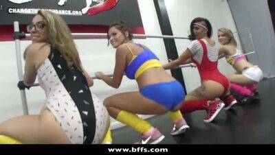 Stunning teen bffs hot orgy in a dance studio on freefilmz.com