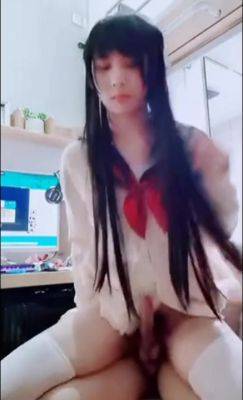Horny Dude Is Excited To Find a Dick Under the School Uniform Of His Asian Trans-GF on freefilmz.com