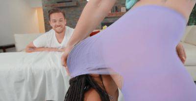 Ebony mom and slutty white girl smash cock in generous FFM massage on freefilmz.com