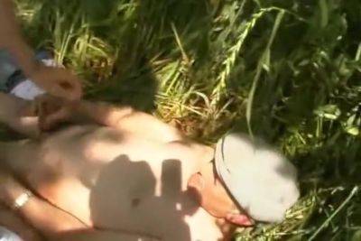 Slender Looking French Lady Pleasing Two Cocks Outdoors - France on freefilmz.com