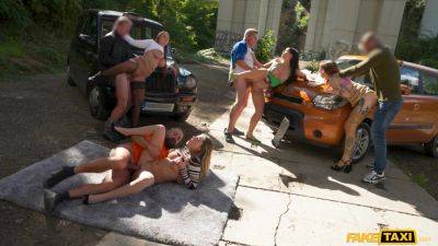 Great outdoor group sex scene with Lady Gang and Rebecca Volpetti - Italy - Czech Republic on freefilmz.com