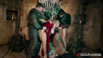 Busty blonde whore fucked on the iron throne and soaked in sperm on freefilmz.com