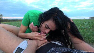 Spicy brunette whore gets steamy in outdoor throating and fucking like a pro on freefilmz.com