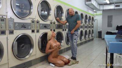 Curvaceous blonde damsel with big tits pleasures JMac in the laundry on freefilmz.com