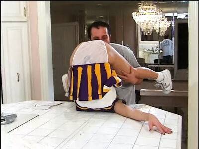 Gorgeous young cheerleader fucks in the kitchen and gets a mouthful of cum - Usa on freefilmz.com
