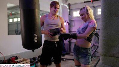 Sporty blonde involves herself in sexual activity with the personal trainer on freefilmz.com