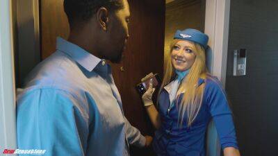 Blonde stewardess enjoys black man's dick during her break between flights on freefilmz.com