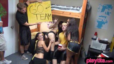 Gorgeous coed teen chicks groupsex action in the dorm room on freefilmz.com